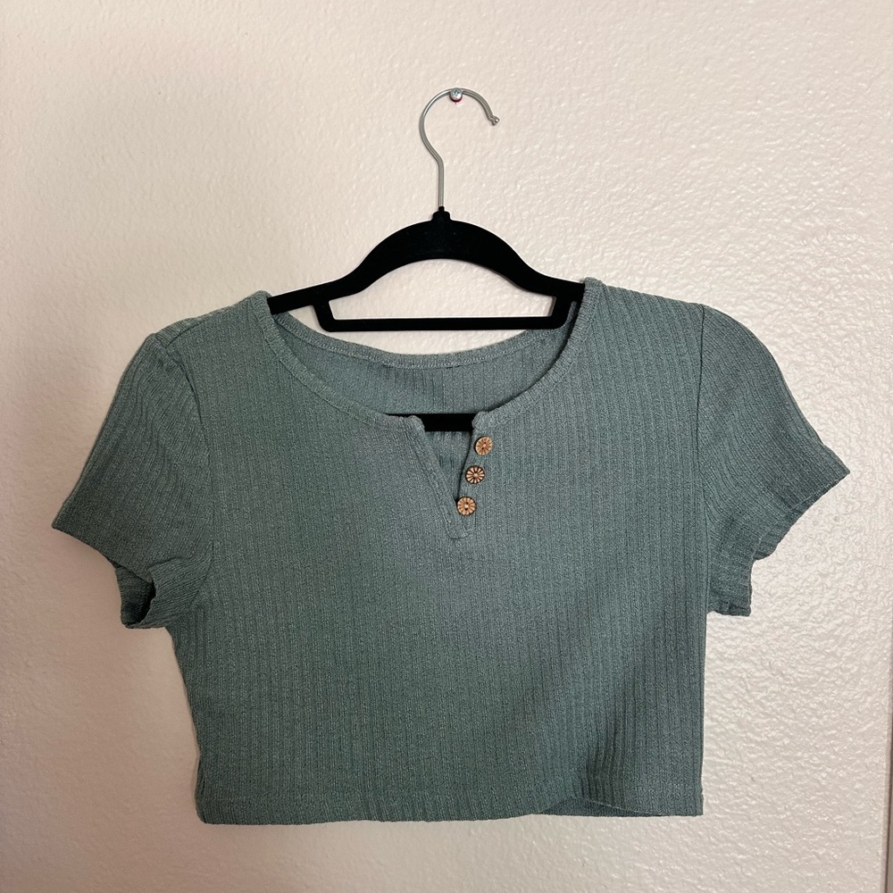 Ribbed Sage Crop Top with Buttons